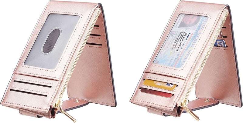 Chelmon Womens Wallet Slim RFID Blocking Bifold Multi Card Case Wallet with Zipper Pocket (Rose Gold CLassic) - Image 2